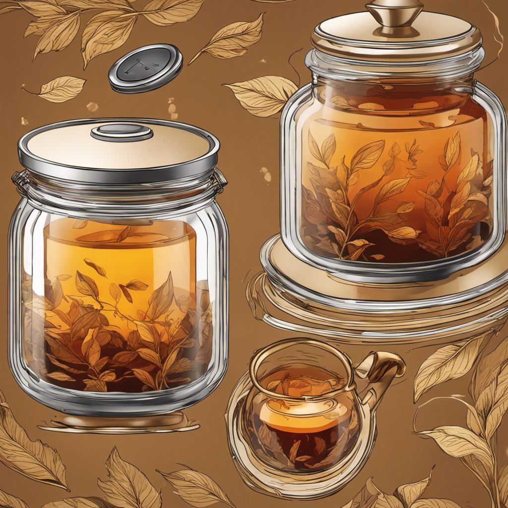 An image showcasing a glass jar filled with tea leaves and hot water, the liquid gently swirling as it steeps