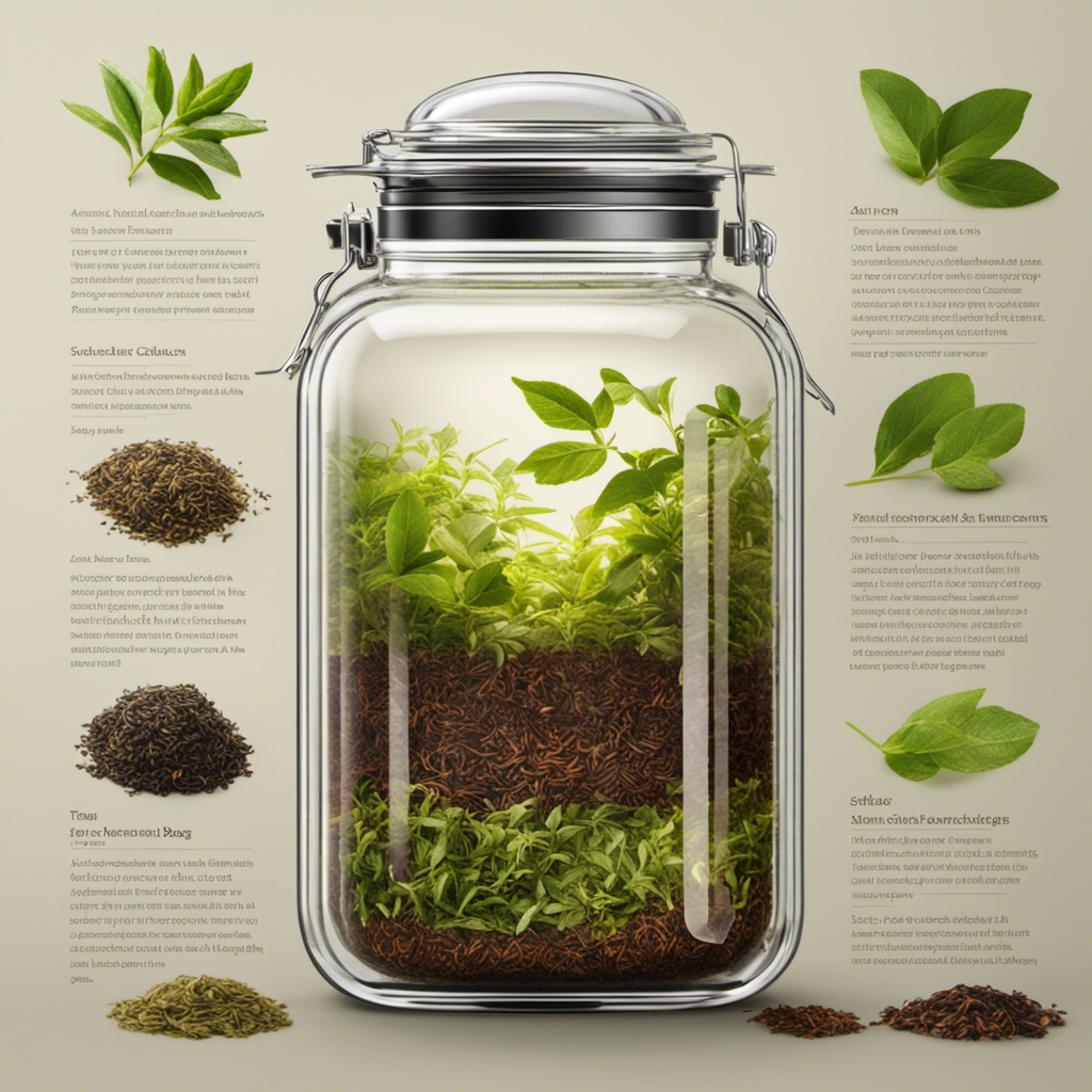 An image that showcases a large glass jar filled with precisely measured loose tea leaves and a measuring scale, illustrating the process of determining the exact number of tea bags needed to brew a gallon of refreshing kombucha