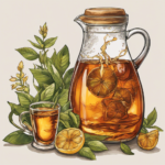 An image depicting a glass pitcher filled with half a gallon of refreshing, amber-colored kombucha