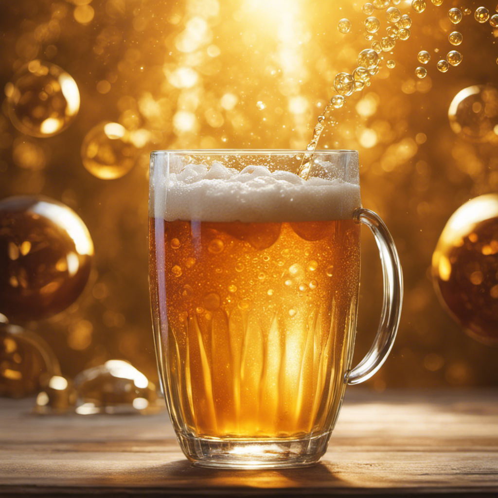 An image depicting a glass filled with effervescent amber Kombucha tea, crowned with frothy bubbles