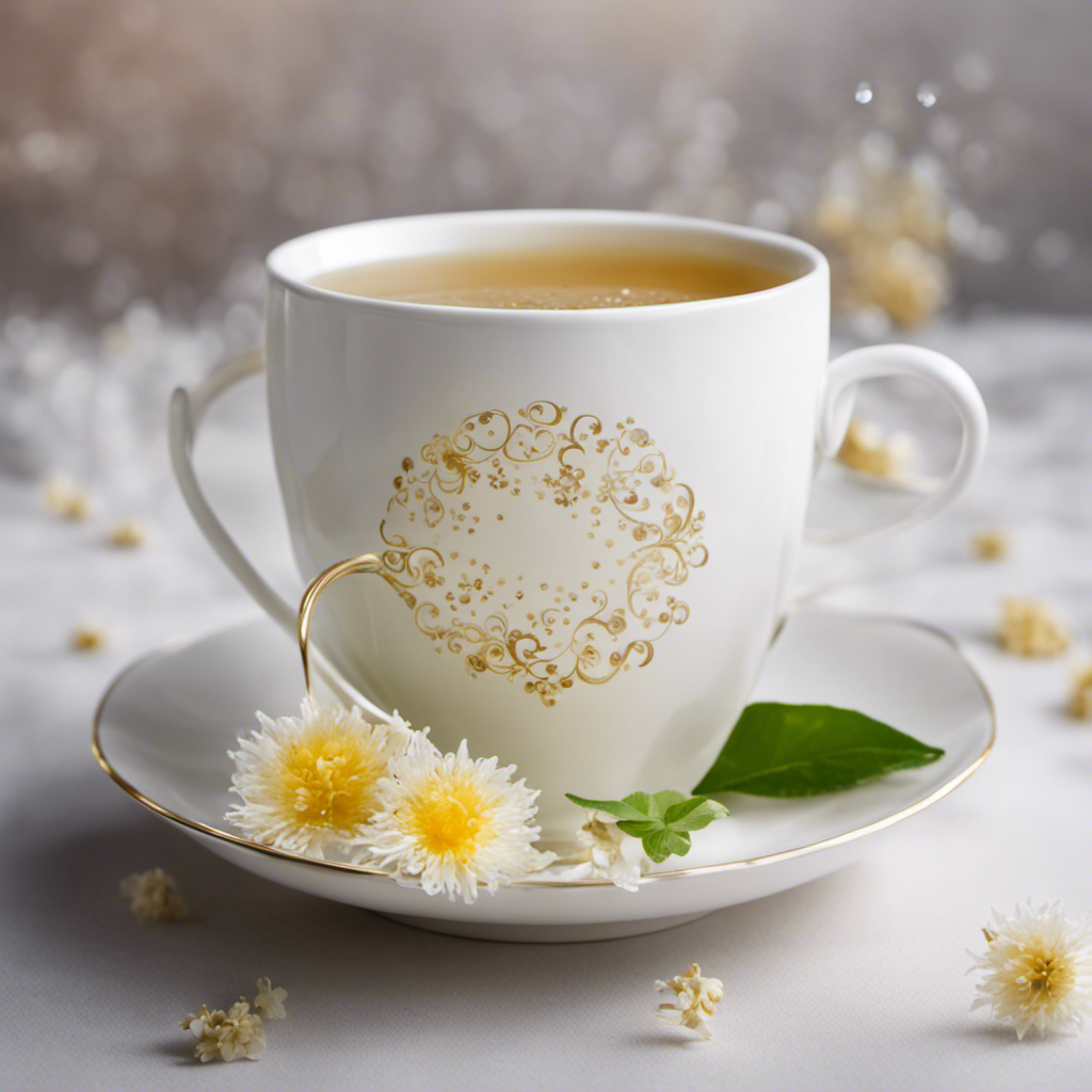 An image showcasing a serene white teacup filled with refreshing kombucha