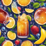 An image showcasing a glass of refreshing kombucha tea, filled with vibrant bubbles and a slice of lemon floating on top