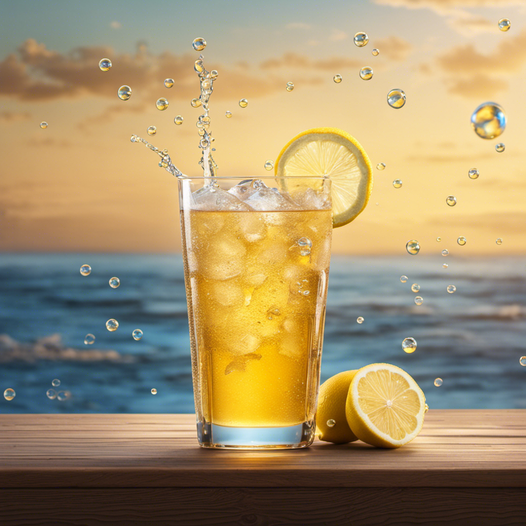 An image showcasing a glass of refreshing kombucha tea, filled with vibrant bubbles and a slice of lemon floating on top