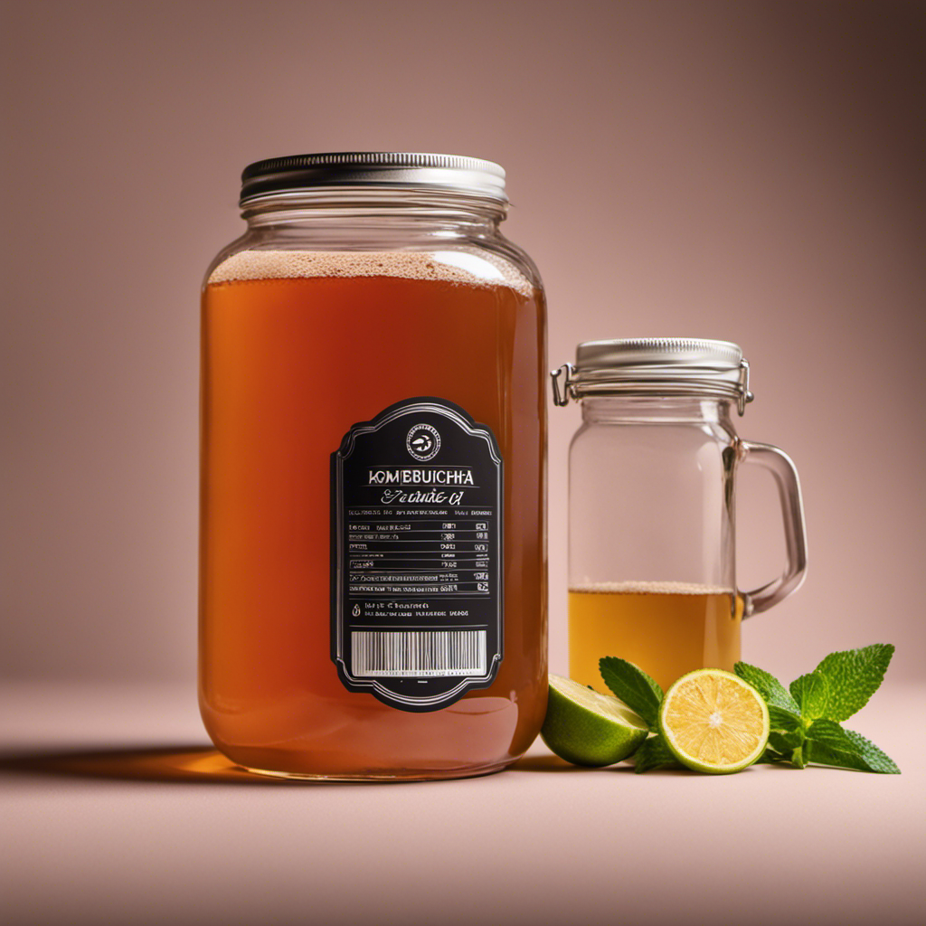 An image showcasing a glass jar filled with precisely measured kombucha tea, a measuring cup pouring a portion into a smaller jar, and a label indicating the reserved amount