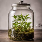 An image that showcases a glass jar filled with loose leaf tea, precisely measured to form a dense layer at the bottom