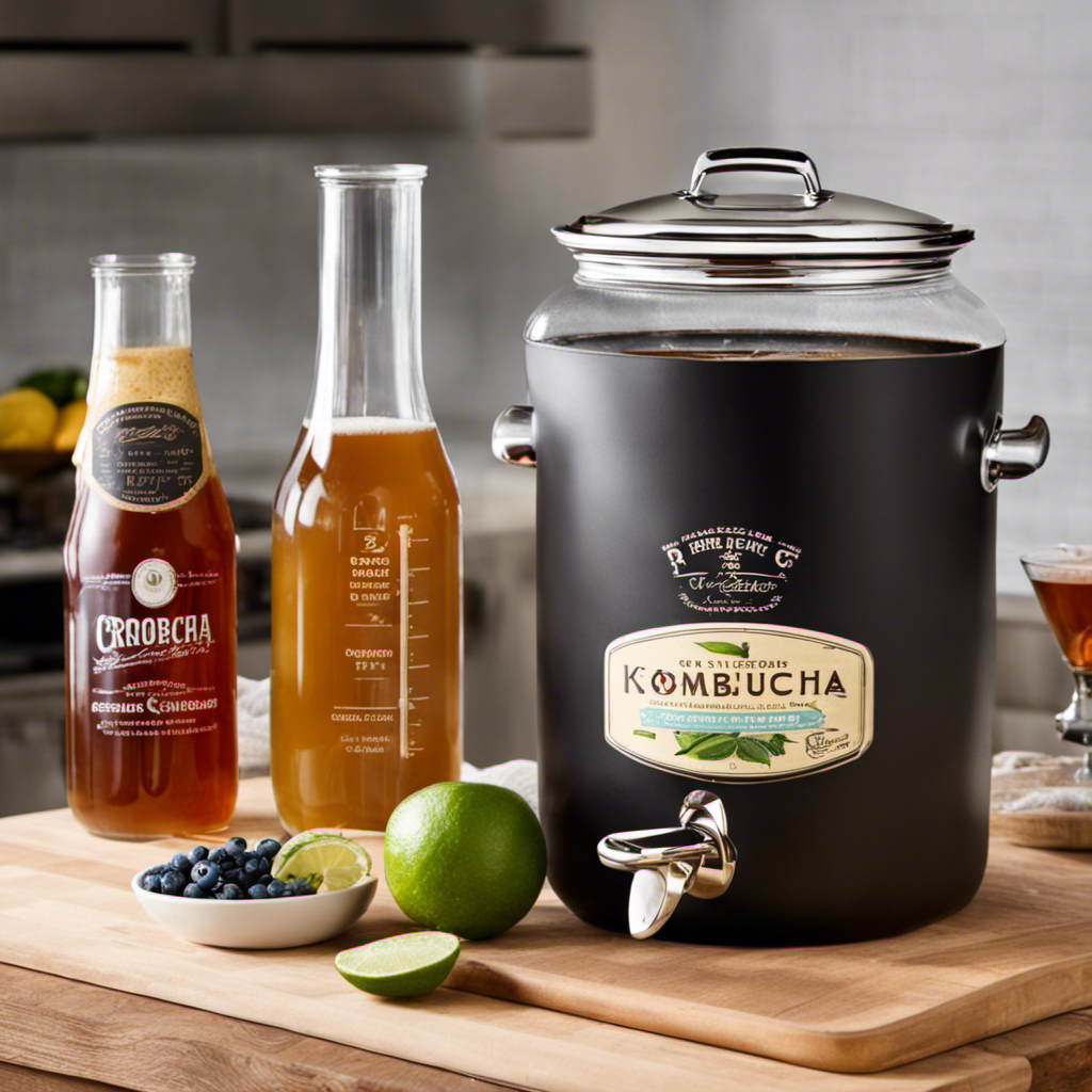 An image displaying a 5-gallon ceramic crock filled with freshly brewed kombucha