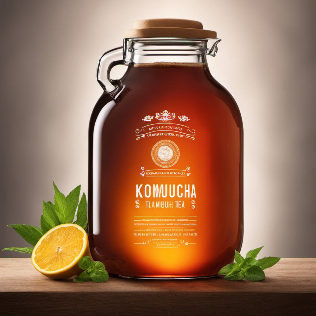 An image showcasing a transparent glass gallon jug filled with homemade Kombucha tea