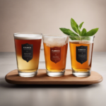 An image showcasing three cups of tea, each visually depicting the amount of sugar required for brewing Kombucha: one cup with no sugar, one with moderate sugar, and one with excessive sugar