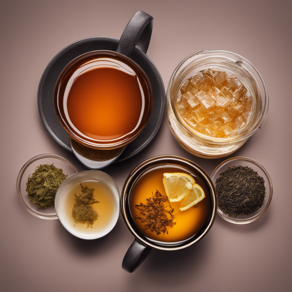 An image showcasing three cups of tea, each visually depicting the amount of sugar required for brewing Kombucha: one cup with no sugar, one with moderate sugar, and one with excessive sugar
