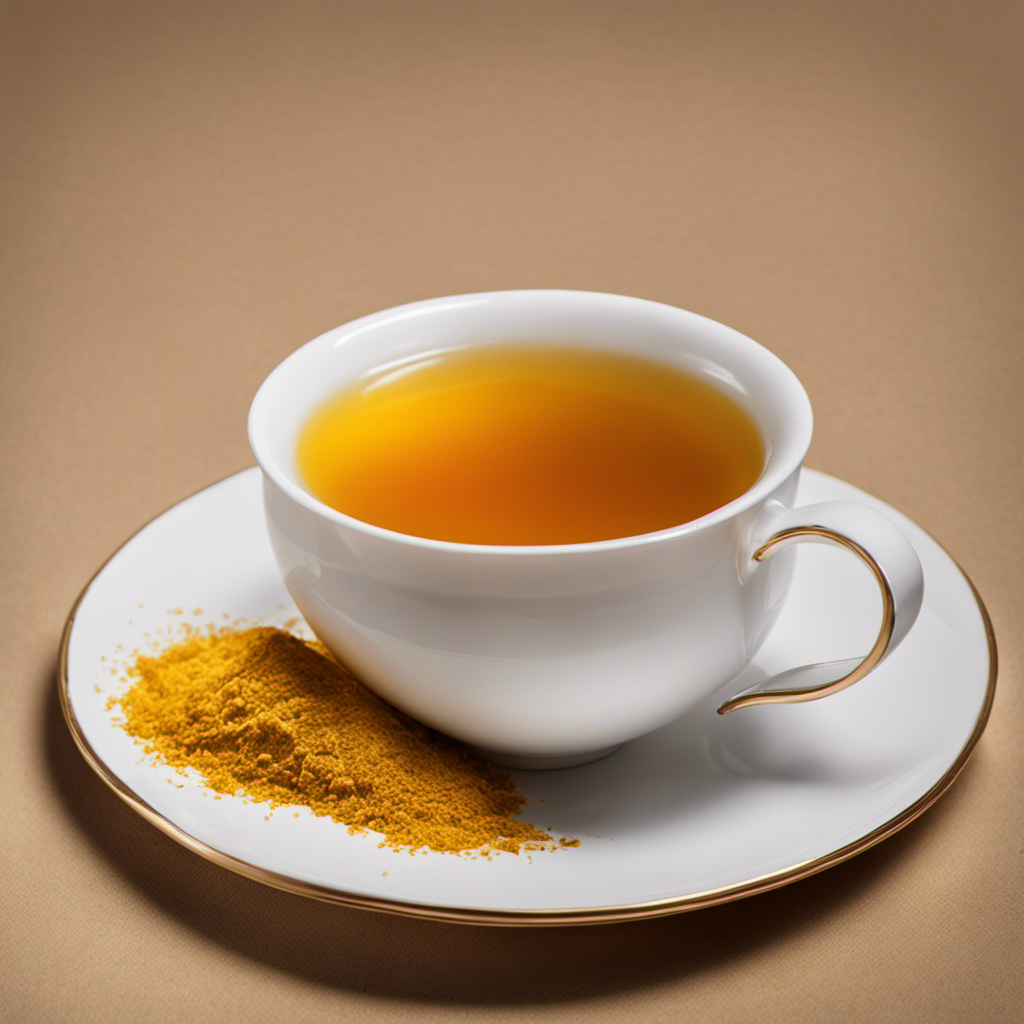 An image showcasing a close-up of a tea bag immersed in a delicate, golden-hued infusion