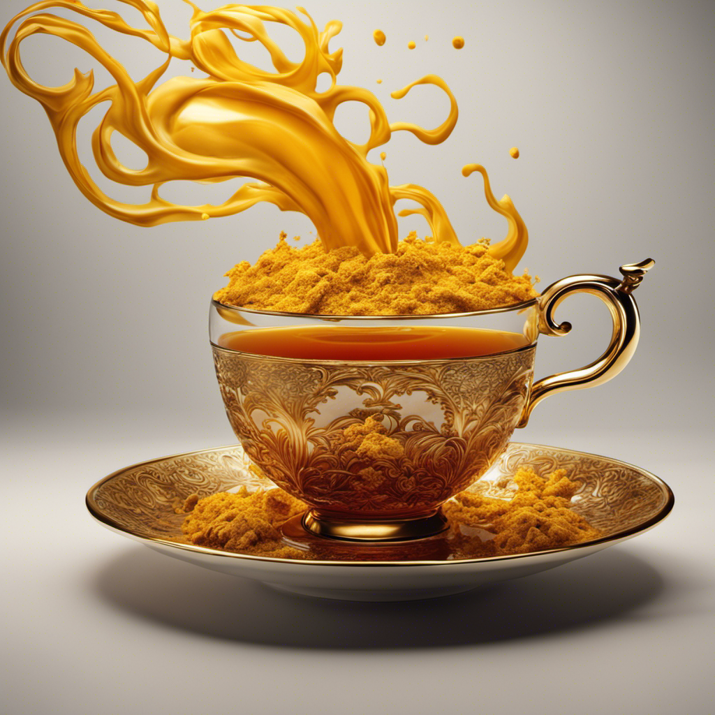 An image showcasing a steaming cup of tea infused with the warm hues of turmeric