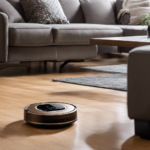An image showcasing the Ecovacs Deebot N79S in a quiet living room: the robot vacuum glides effortlessly across the floor, surrounded by serene silence, emphasizing its noiseless operation