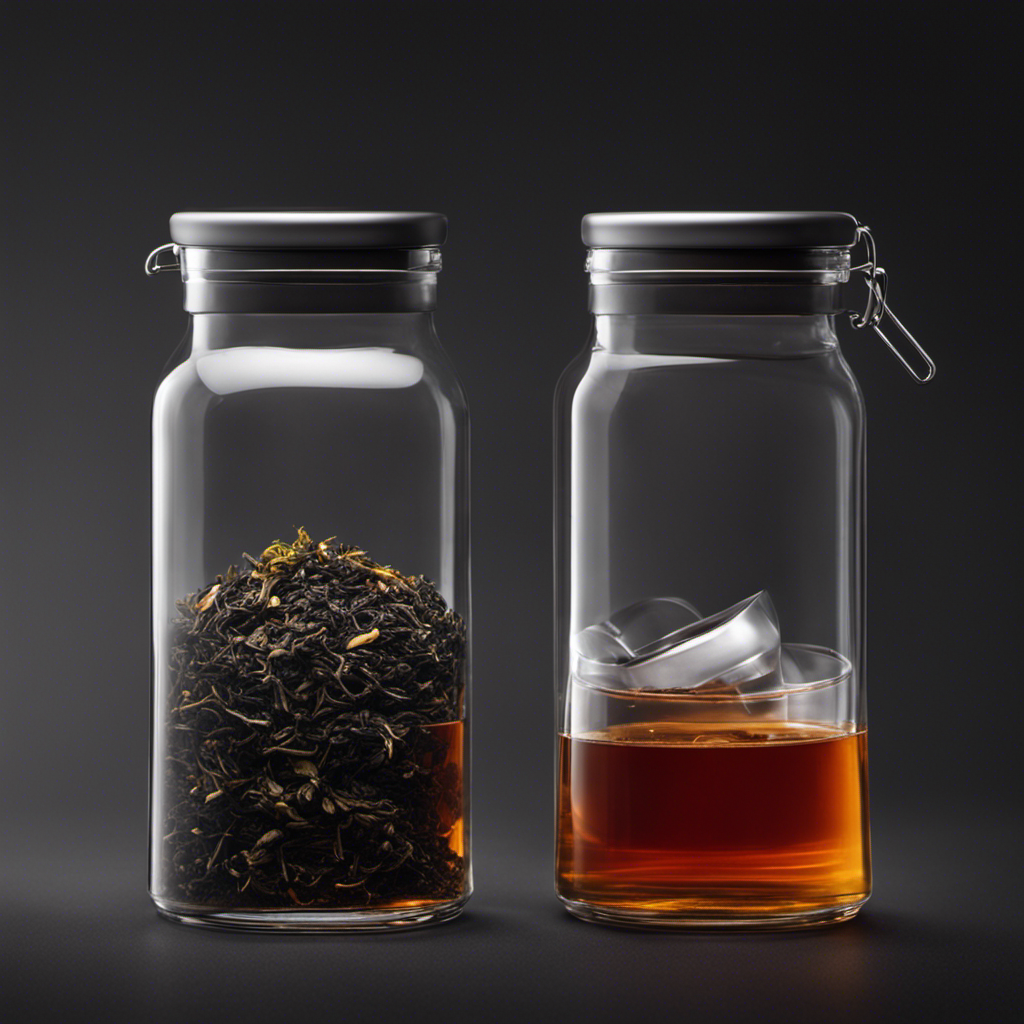 An image showcasing two glass containers side by side: one filled with dark, highly concentrated tea and the other with a lighter, less concentrated tea