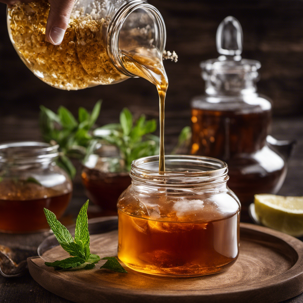 An image showcasing a glass jar filled with freshly brewed kombucha tea