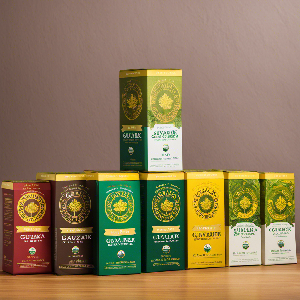 An image showcasing a variety of vibrant, organic Guayaki Yerba Mate packages neatly stacked in bulk