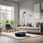 An image showcasing an Ecovacs robotic vacuum cleaner in a living room, with a person using the Alexa app on their smartphone to connect and control the device effortlessly
