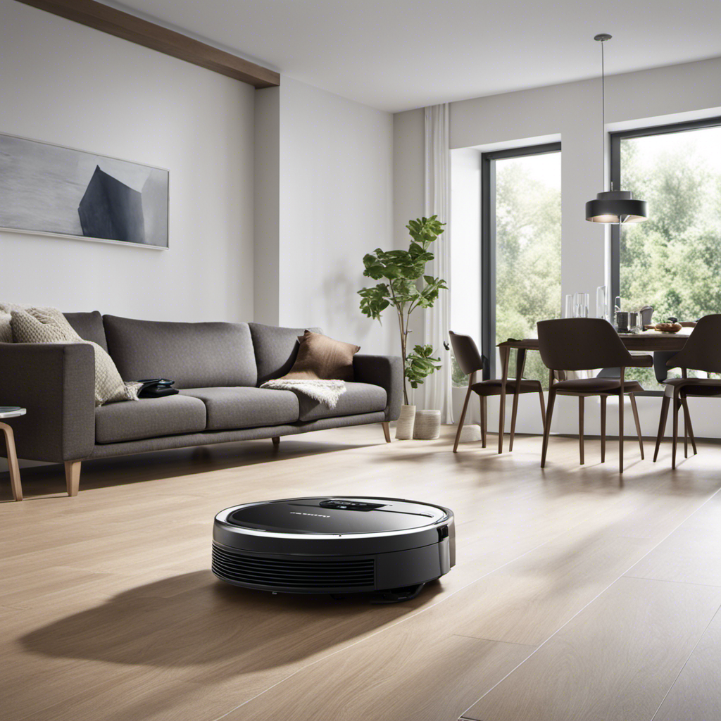 An image showcasing the Ecovacs Robotics N79 vacuum in action, portraying its intelligent navigation, efficient cleaning, and advanced features like anti-collision sensors, multi-mode cleaning, and automatic charging, highlighting its role in maintaining a clean and eco-friendly living space