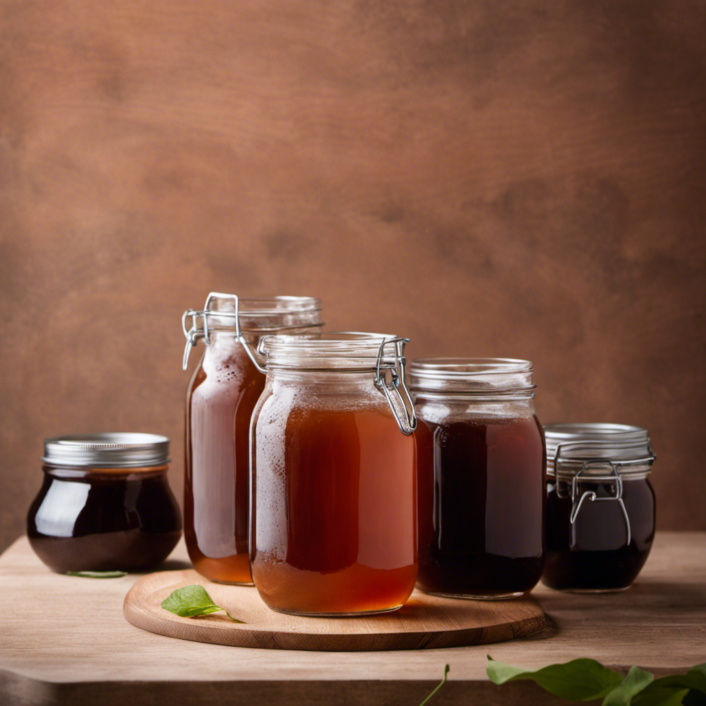 An image showcasing the step-by-step process of making kombucha without starter tea: a glass jar filled with sweetened black tea, a SCOBY floating on the surface, and a cloth covering the jar to allow fermentation