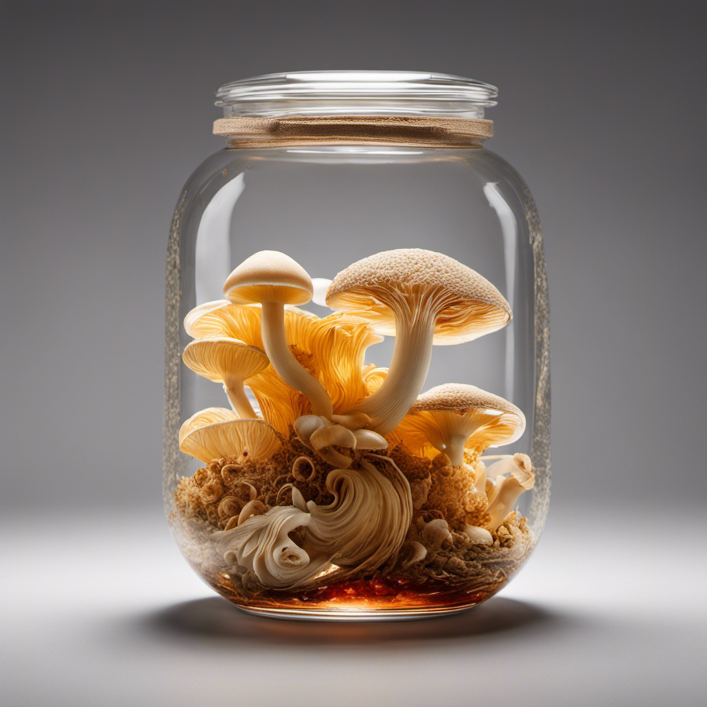 An image showcasing a glass jar filled with swirling tea, covered with a breathable cloth secured by a rubber band