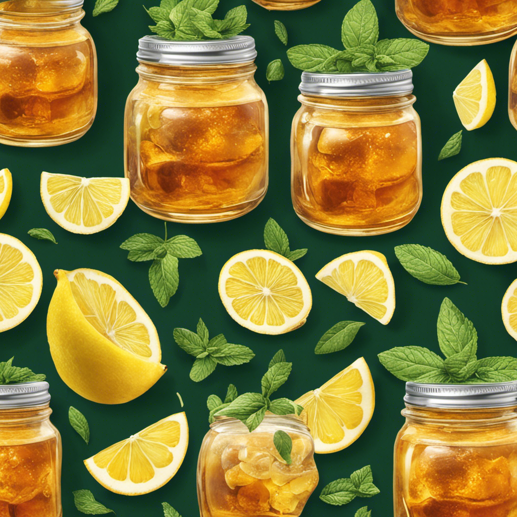 An image showcasing a glass jar filled with bubbling, amber-hued kombucha tea