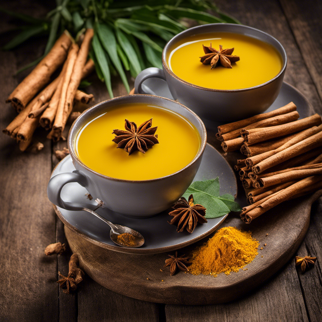 An image showcasing a steaming cup of golden Turmeric Ginger and Cinnamon Tea