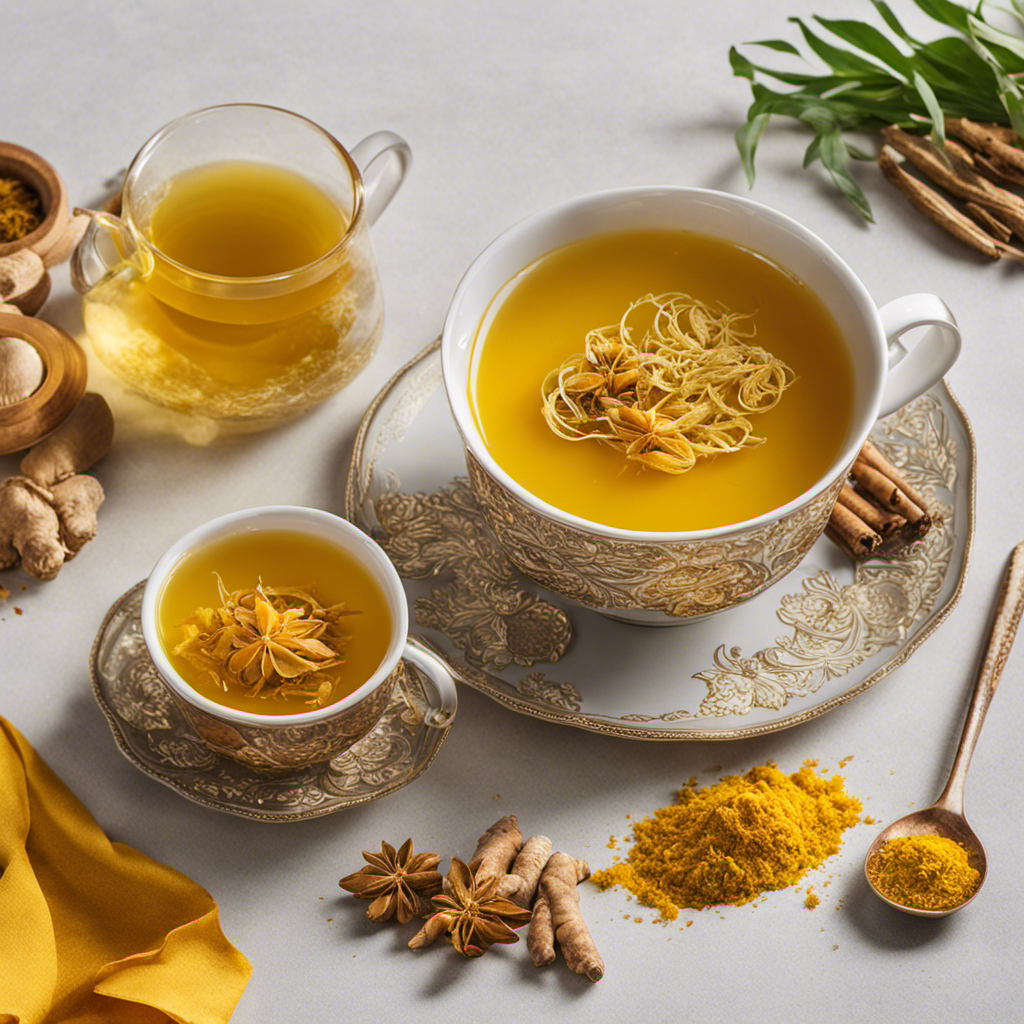 An image showcasing a steaming cup of golden Turmeric Ginger Tea
