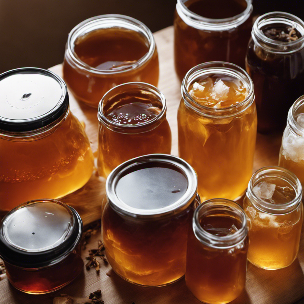Create an image capturing the step-by-step process of brewing homemade kombucha tea