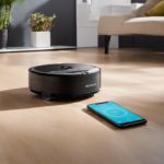 An image showcasing a person holding a smartphone, with the Ecovacs Deebot app open, demonstrating step-by-step instructions of programming the robot vacuum