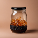 An image showcasing a glass jar filled with sweetened black tea, cooled down, and covered with a breathable cloth secured with a rubber band