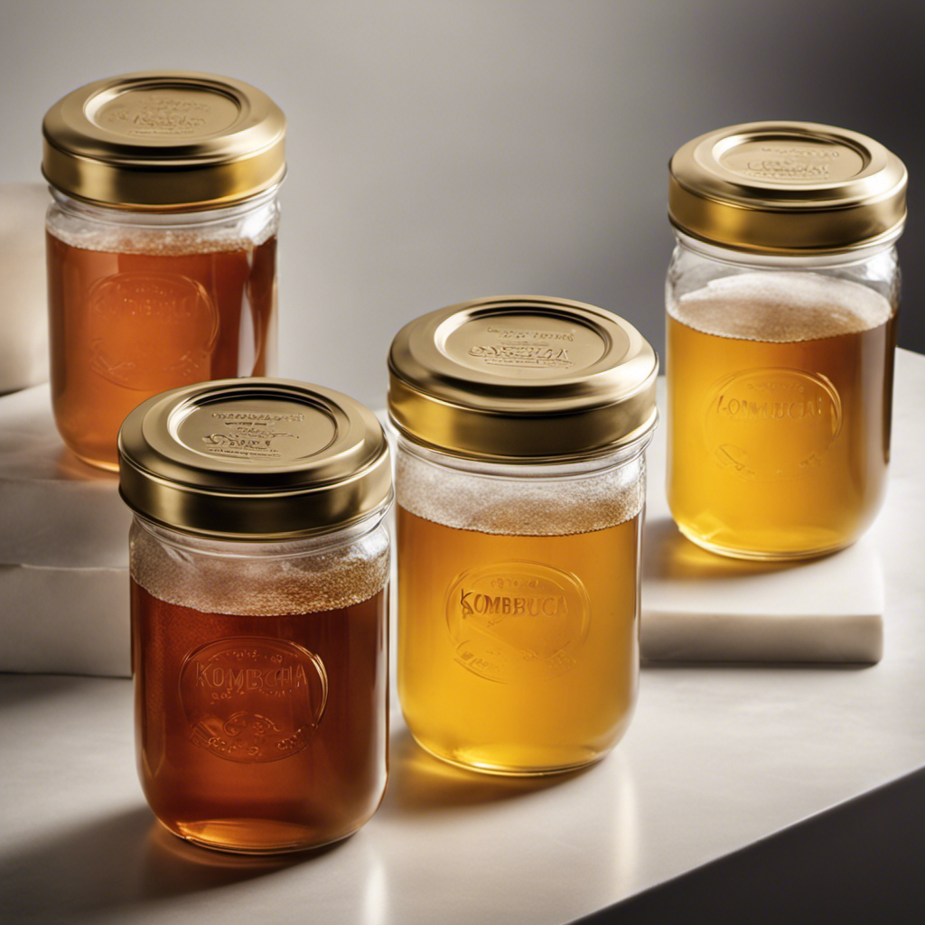 An image showcasing a glass jar with a tightly sealed lid, filled halfway with golden-hued kombucha starter tea