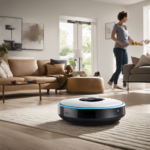 An image featuring a person effortlessly controlling the Ecovacs Deebot with a smartphone, capturing the Deebot autonomously cleaning a spotless living room while the user relaxes in the background