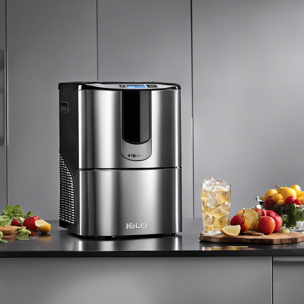 An image showcasing a sleek, modern kitchen countertop with the Igloo Automatic Ice Maker