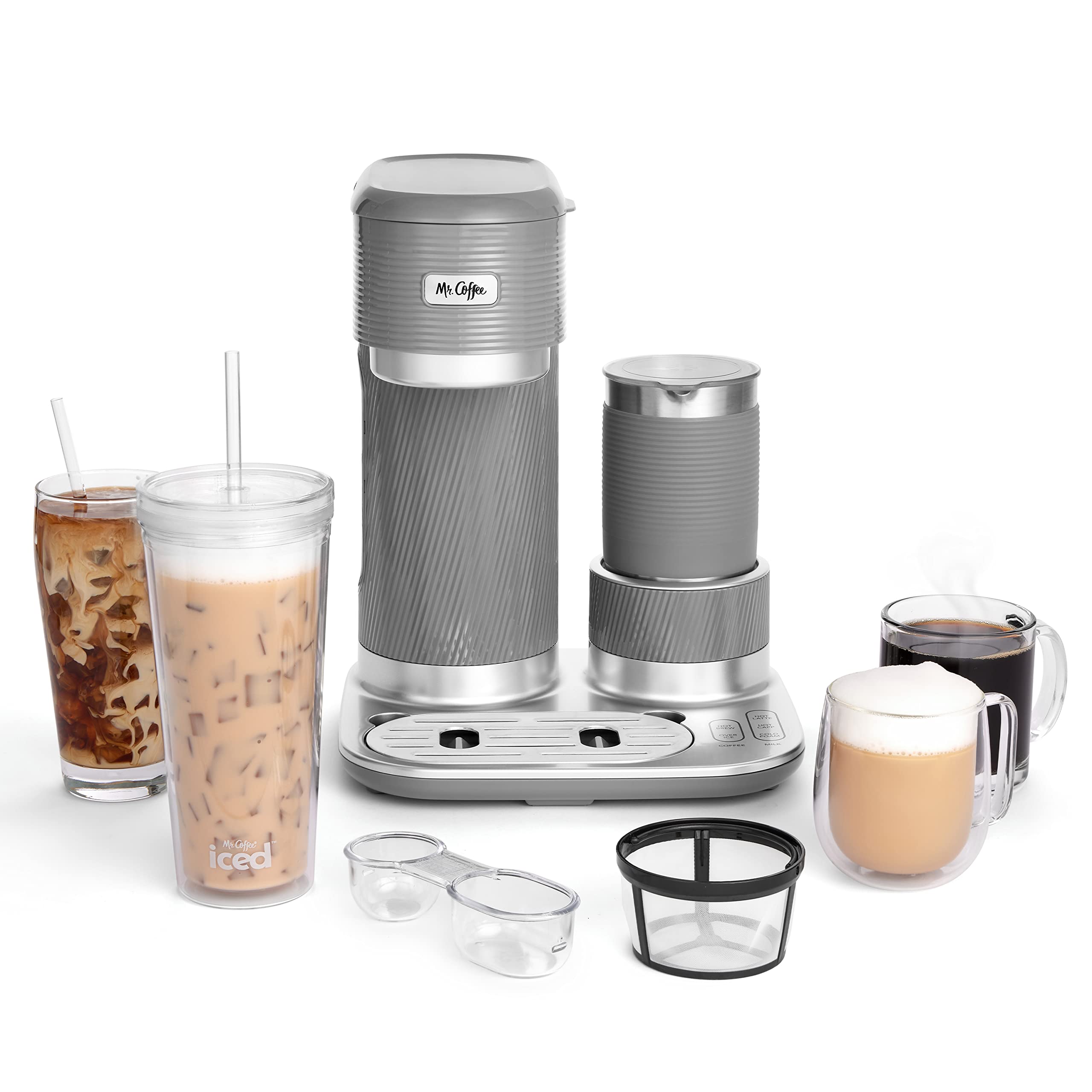 Mr. Coffee 4-in-1 Single-Serve Latte Lux, Iced, and Hot Coffee Maker with Milk Frother,22 ounces