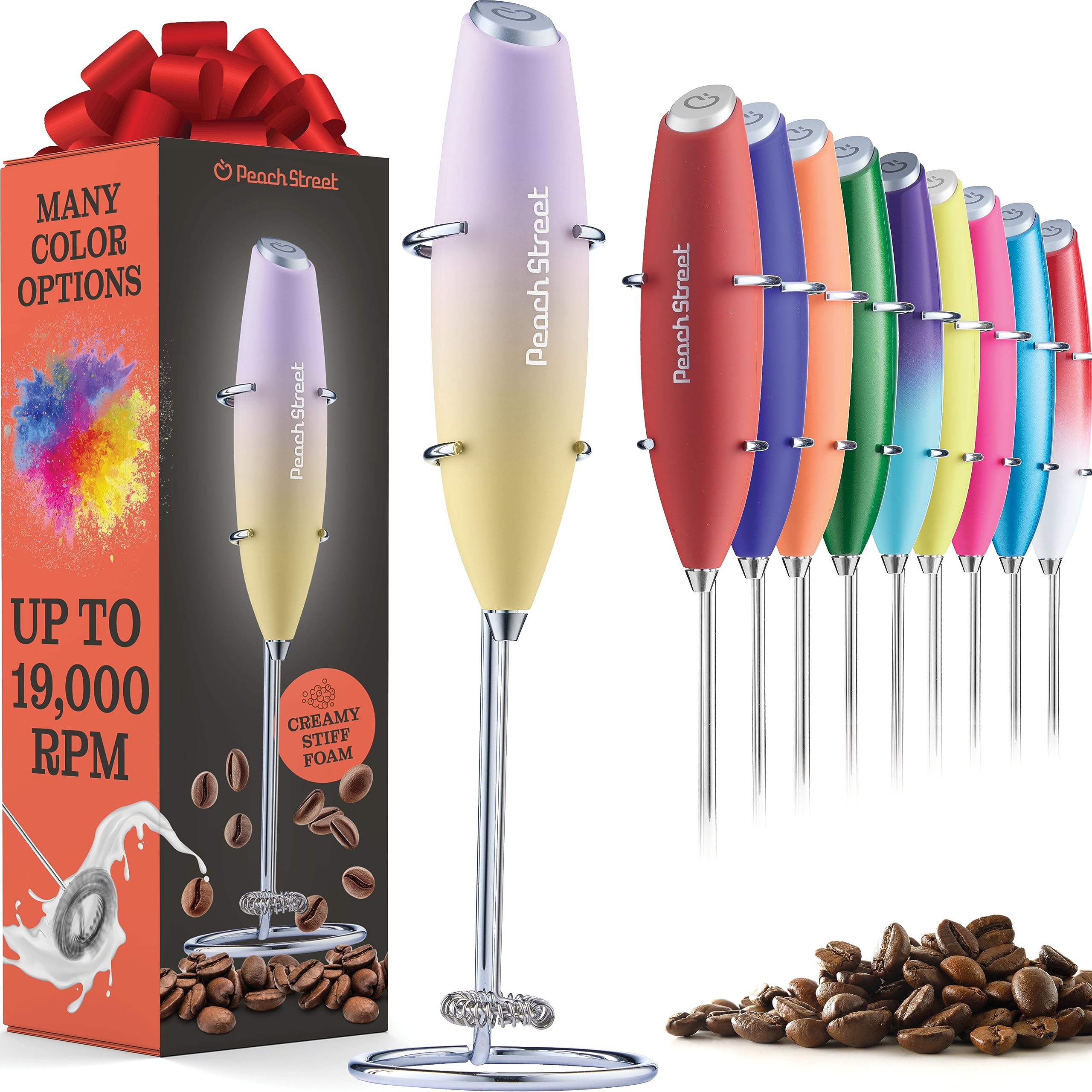 Powerful Handheld Milk Frother, Mini Milk Foamer, Battery Operated (Not included) Stainless Steel Drink Mixer with Frother Stand for Coffee, Lattes, Cappuccino, Frappe, Matcha, Hot Chocolate Lavender Banana