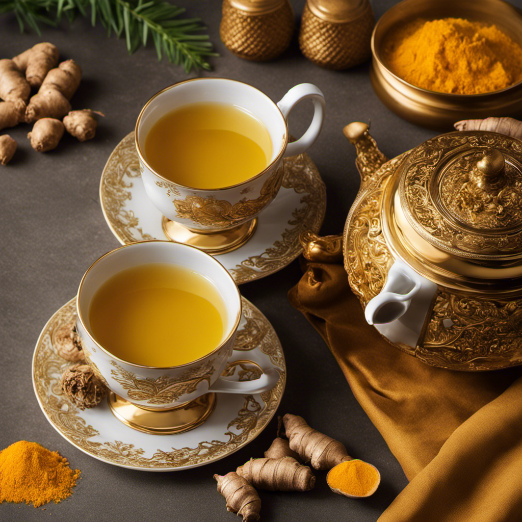 An image showcasing a steaming cup of Imperial Organic Golden Turmeric Ginger Tea
