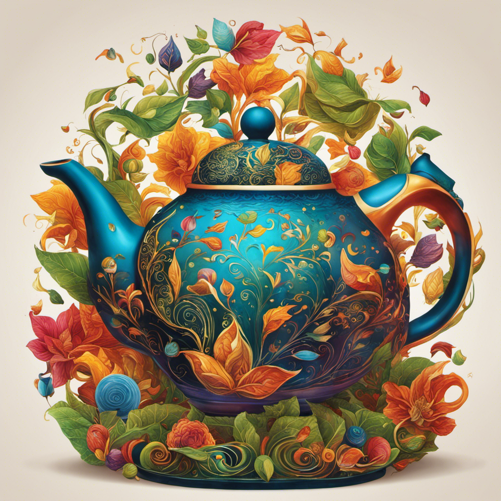 An image showcasing a celestial teapot hovering above a vast expanse of swirling tea leaves