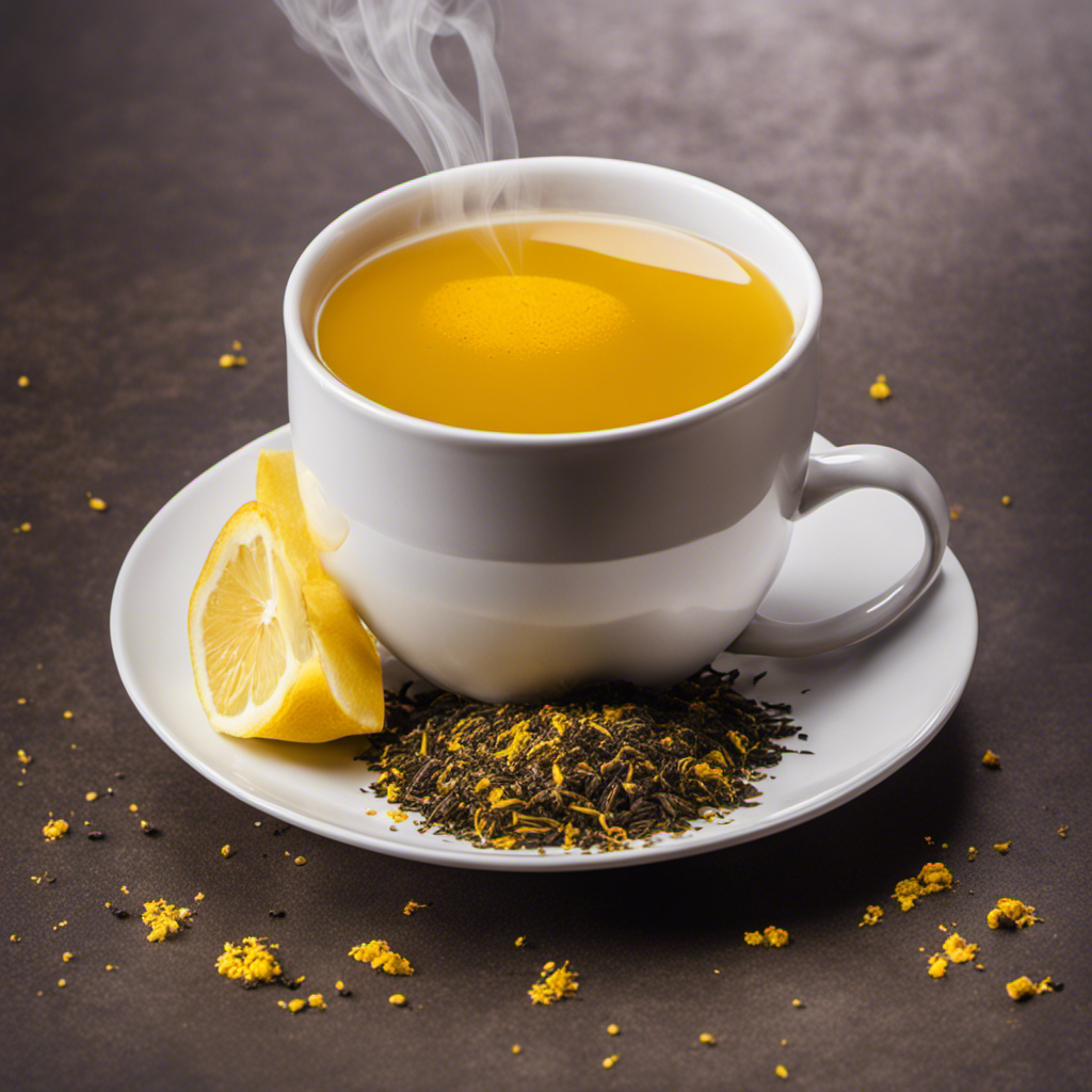 An image of a steaming cup of Keto Turmeric Tea, with a vibrant golden hue
