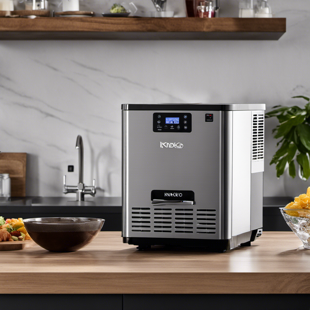 An image showcasing the sleek, compact design of the Kndko Nugget Ice Maker countertop