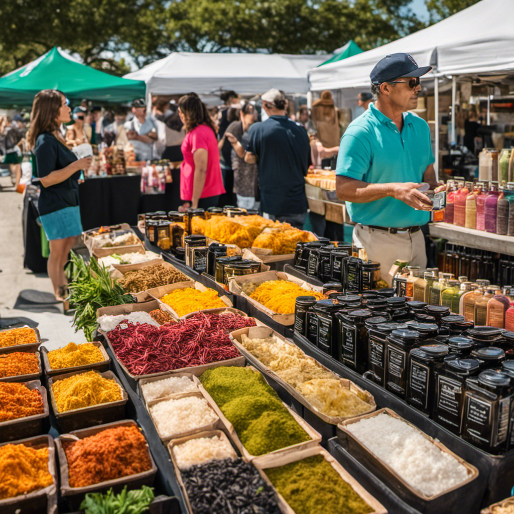 An image showcasing Metairie's vibrant local market, with rows of eclectic stalls blending into a bustling crowd