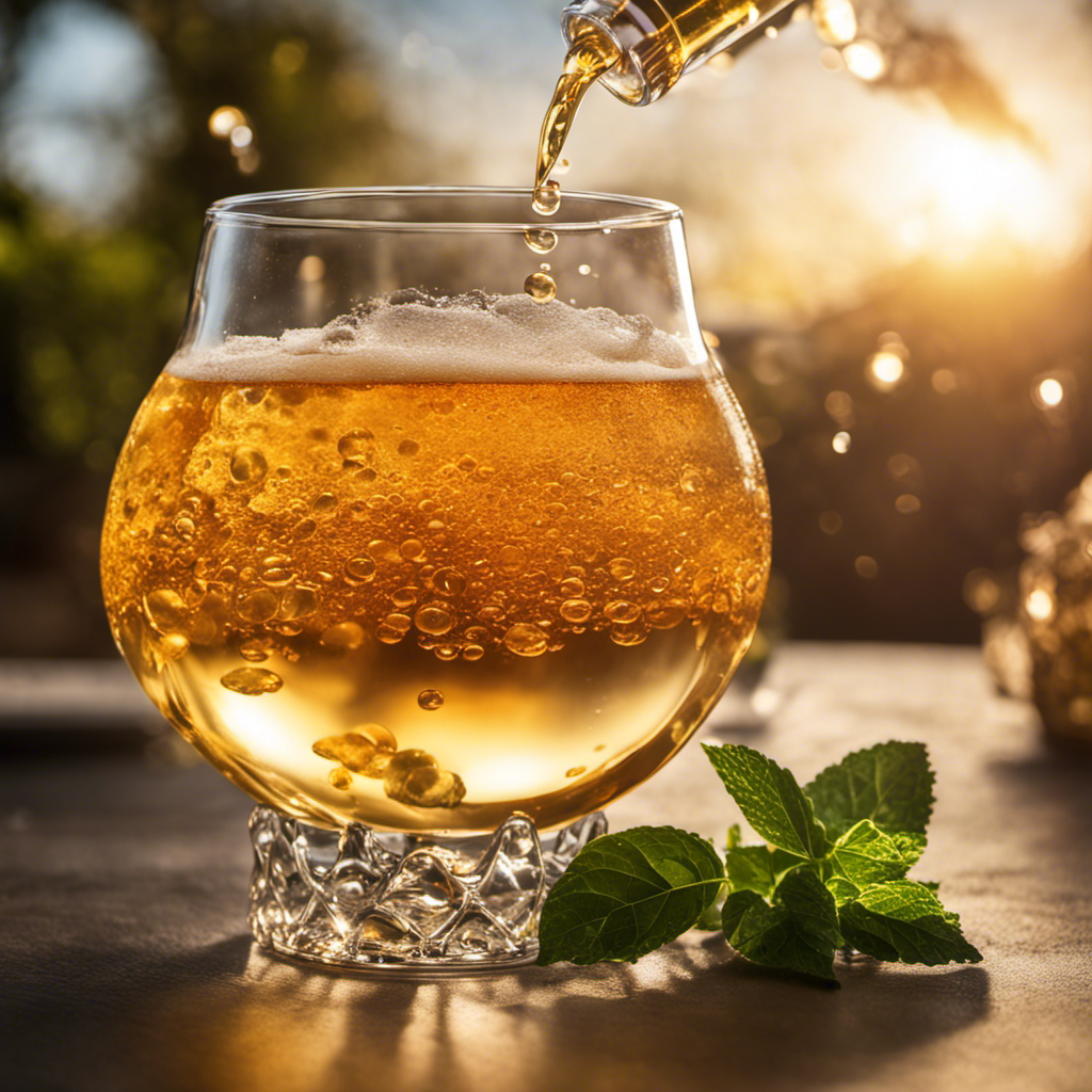 An image that showcases a glass of kombucha tea, with gentle bubbles rising to the surface