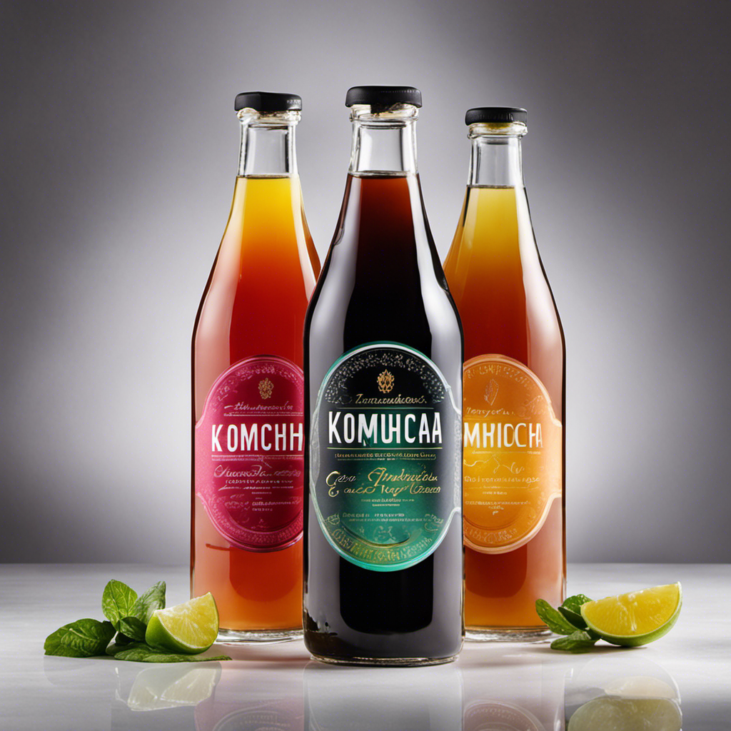 An image showcasing a diverse array of handcrafted glass bottles filled with vibrant, effervescent Kombucha tea