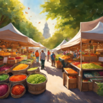 An image showcasing a vibrant farmers market, bustling with stalls laden with colorful jars of homemade kombucha tea
