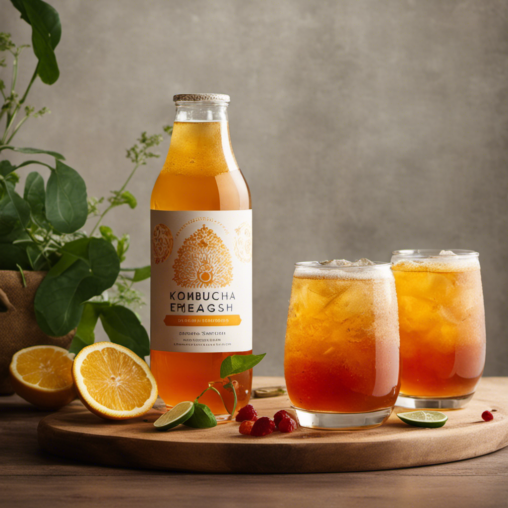 An image showcasing a vibrant glass of chilled, effervescent Kombucha, brimming with natural hues of deep amber, radiating an aura of health and vitality, enticing readers to unlock the secret to shedding pounds