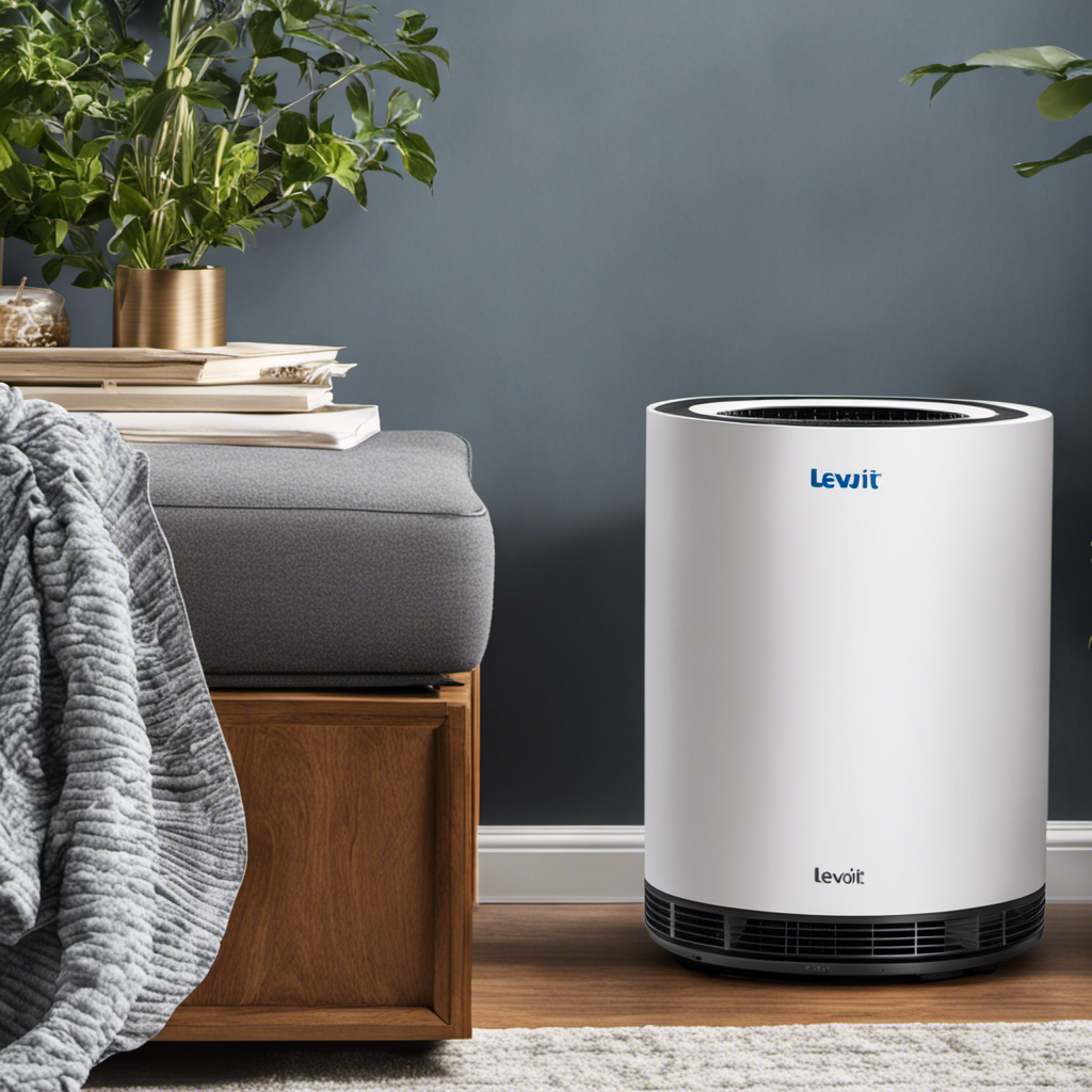 An image showcasing the LEVOIT Core 300 Air Purifier's filter efficiency, with crisp, clean air flowing through the advanced filtration system, capturing microscopic particles and allergens, ensuring a healthier environment