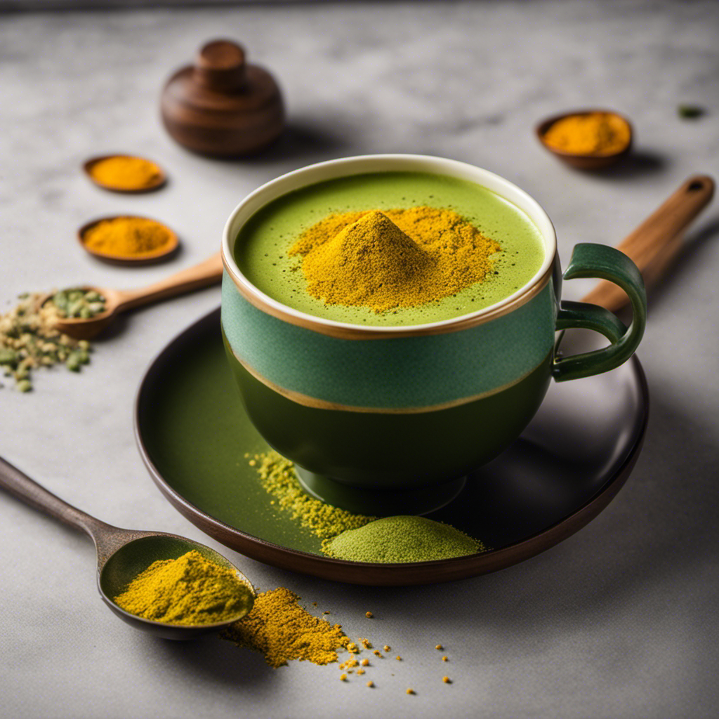 An image that captures the vibrant fusion of emerald green matcha and golden turmeric