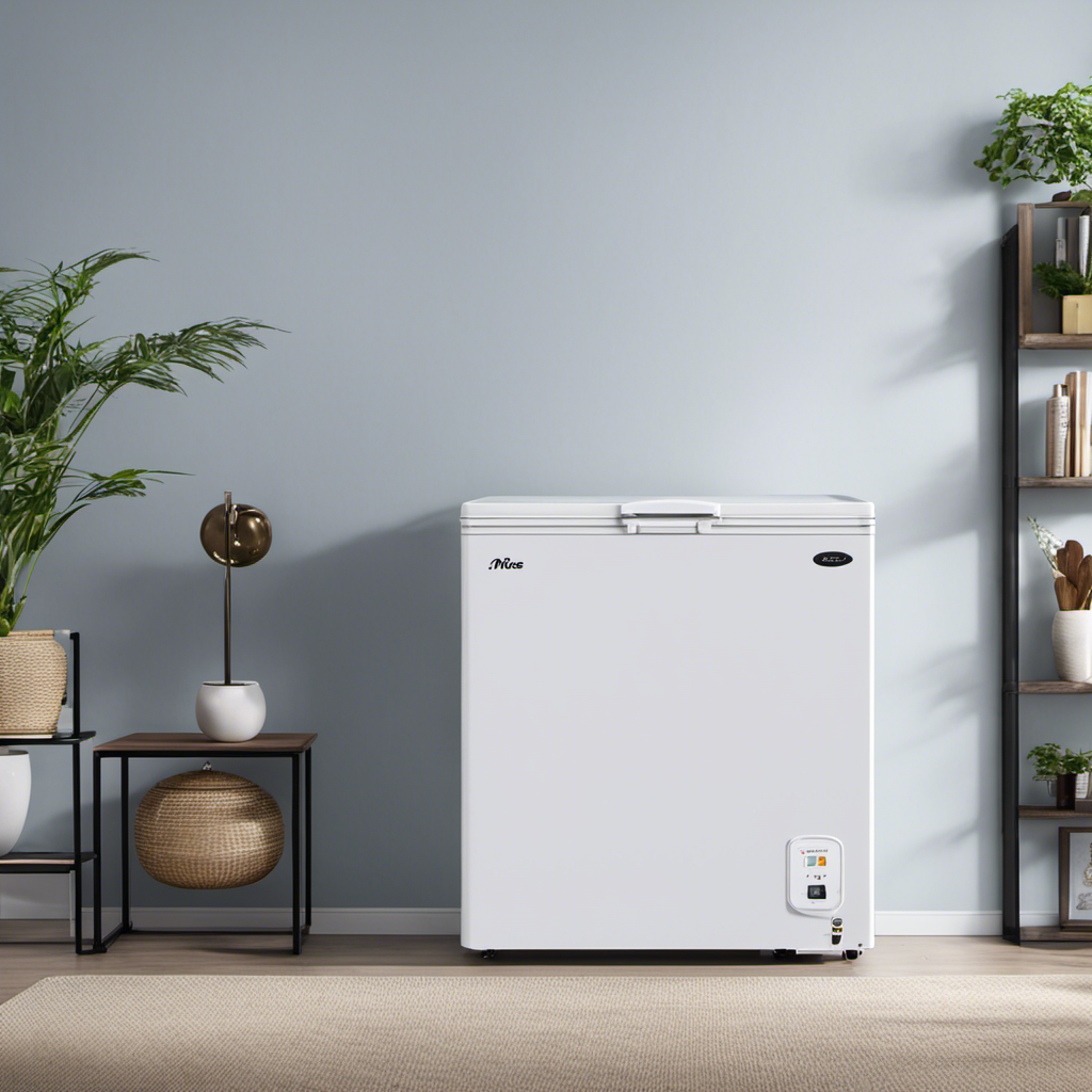 An image showcasing the sleek and modern design of the Midea MRC070S0AWW Chest Freezer, highlighting its spacious interior, energy-efficient features, and intuitive temperature control panel, emphasizing its status as a must-have appliance