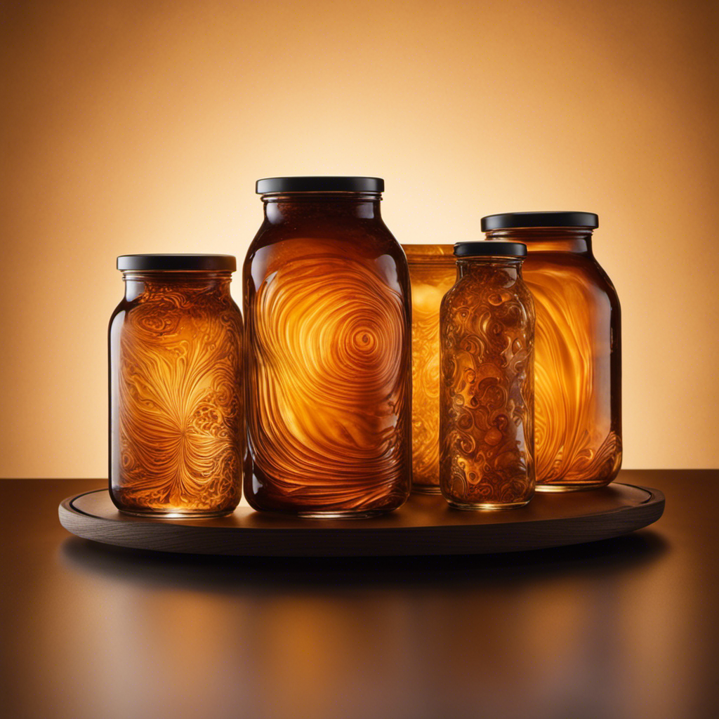 An image showcasing a dimly lit, glass jar filled with bubbling, amber liquid