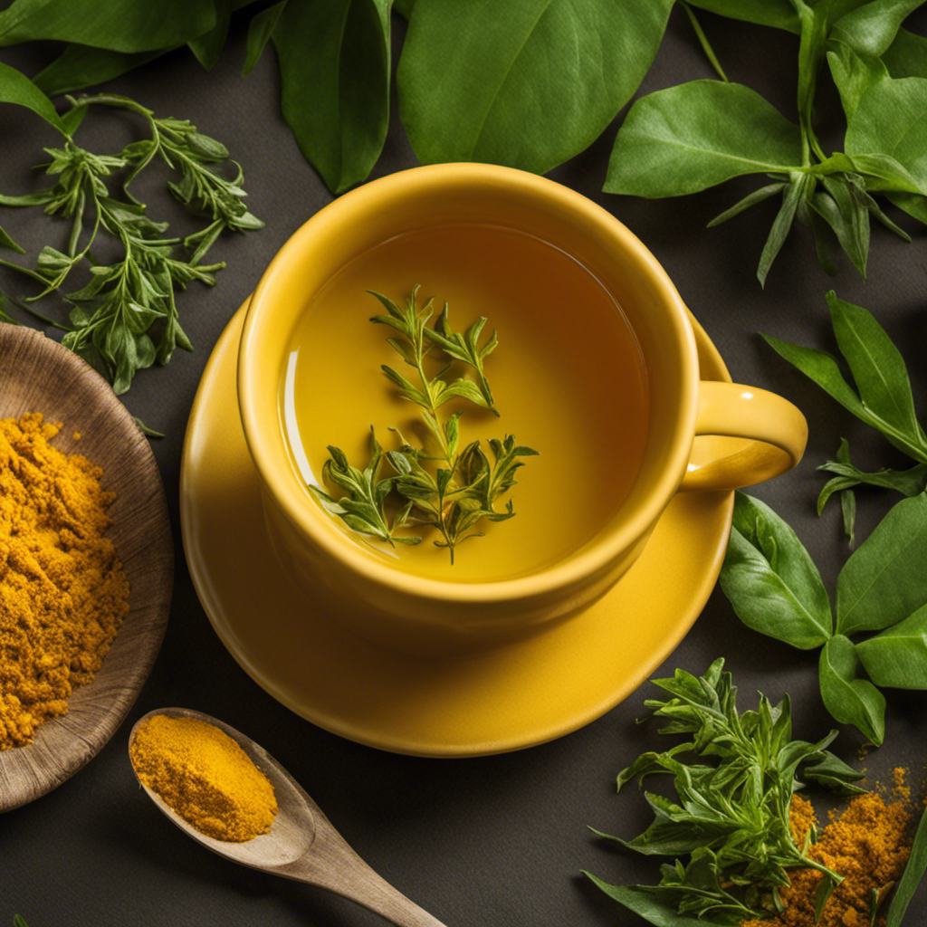 An image with a vibrant yellow cup filled with steaming Numi Tea