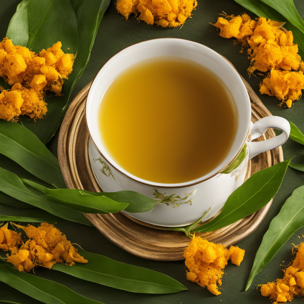 An image showcasing a vibrant cup of organic turmeric tea, steaming gently