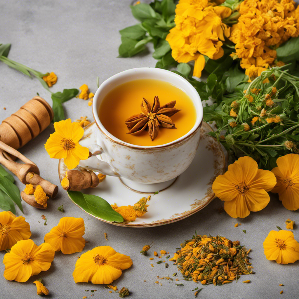 An image featuring a steaming cup of Organic Herbal Cup Turmeric Detox Tea